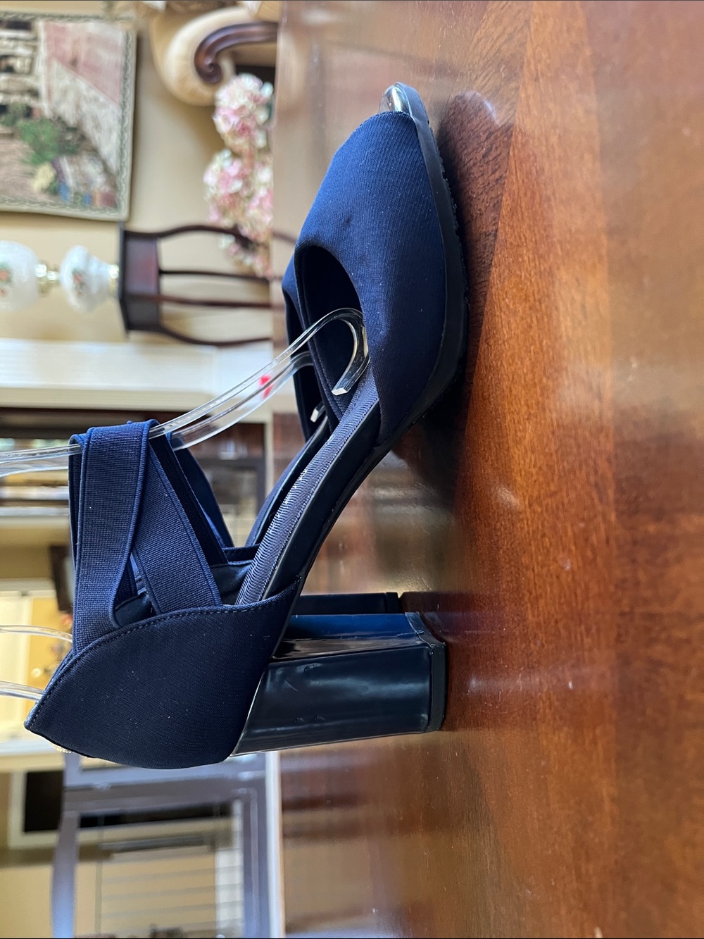 Anne Klein Navy Open-Toe Ankle Strap Heels - Picture 2 of 4